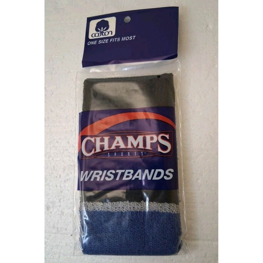 Vtg Terrycloth Sweat Bands Wristbands NOS Black Gray Blue Champs 90’s